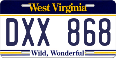 WV license plate DXX868