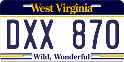 WV license plate DXX870