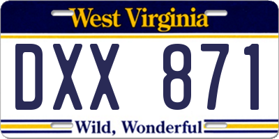 WV license plate DXX871