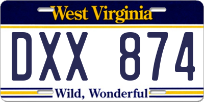 WV license plate DXX874