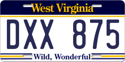 WV license plate DXX875