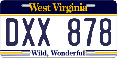 WV license plate DXX878
