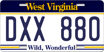 WV license plate DXX880