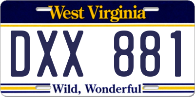 WV license plate DXX881