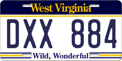 WV license plate DXX884