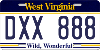 WV license plate DXX888