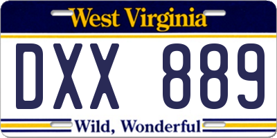 WV license plate DXX889