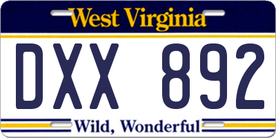 WV license plate DXX892