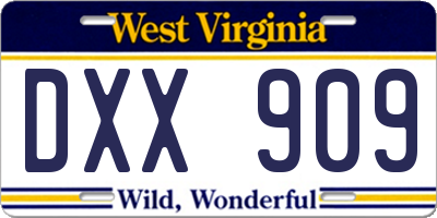 WV license plate DXX909
