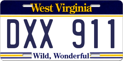 WV license plate DXX911
