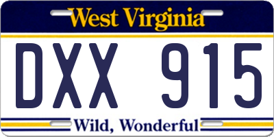 WV license plate DXX915