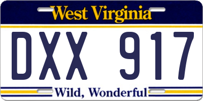 WV license plate DXX917
