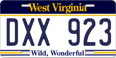 WV license plate DXX923