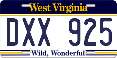 WV license plate DXX925