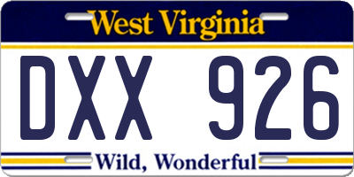 WV license plate DXX926