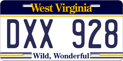 WV license plate DXX928