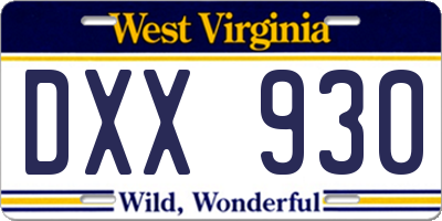 WV license plate DXX930