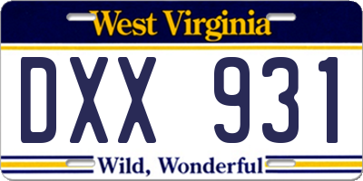 WV license plate DXX931
