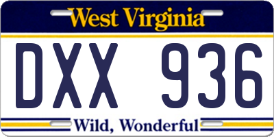 WV license plate DXX936