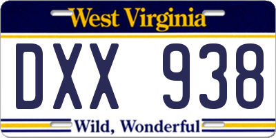 WV license plate DXX938