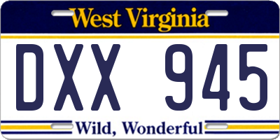 WV license plate DXX945