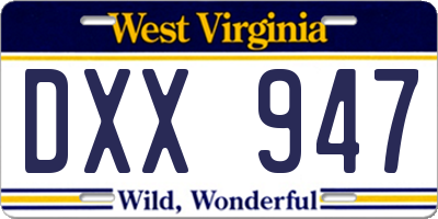 WV license plate DXX947