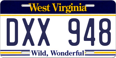 WV license plate DXX948