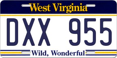 WV license plate DXX955