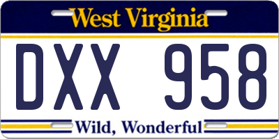 WV license plate DXX958