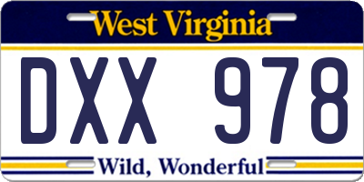WV license plate DXX978