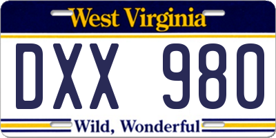WV license plate DXX980