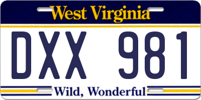 WV license plate DXX981