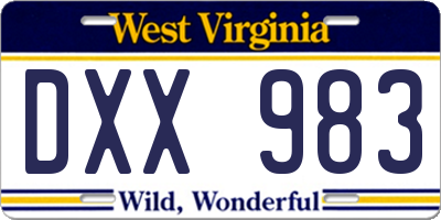 WV license plate DXX983