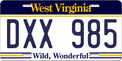 WV license plate DXX985