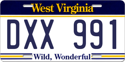 WV license plate DXX991