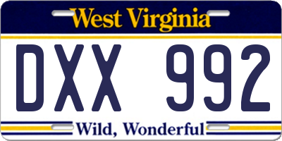 WV license plate DXX992