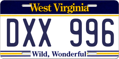 WV license plate DXX996