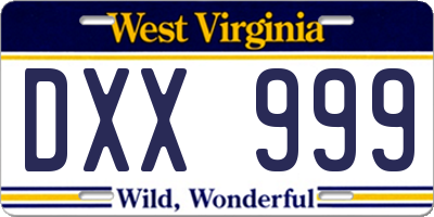WV license plate DXX999