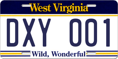 WV license plate DXY001