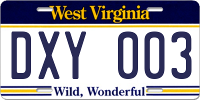 WV license plate DXY003
