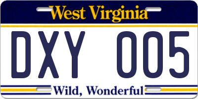WV license plate DXY005
