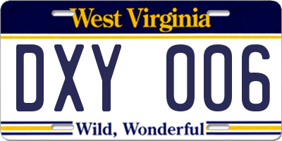 WV license plate DXY006