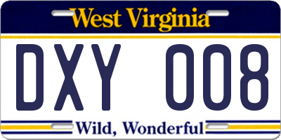 WV license plate DXY008