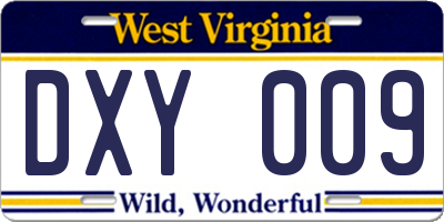 WV license plate DXY009
