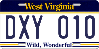 WV license plate DXY010
