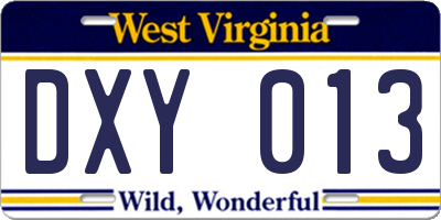 WV license plate DXY013