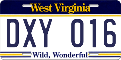 WV license plate DXY016