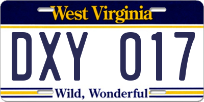 WV license plate DXY017