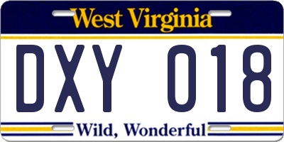 WV license plate DXY018