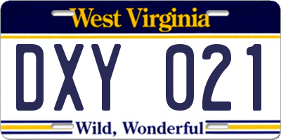 WV license plate DXY021
